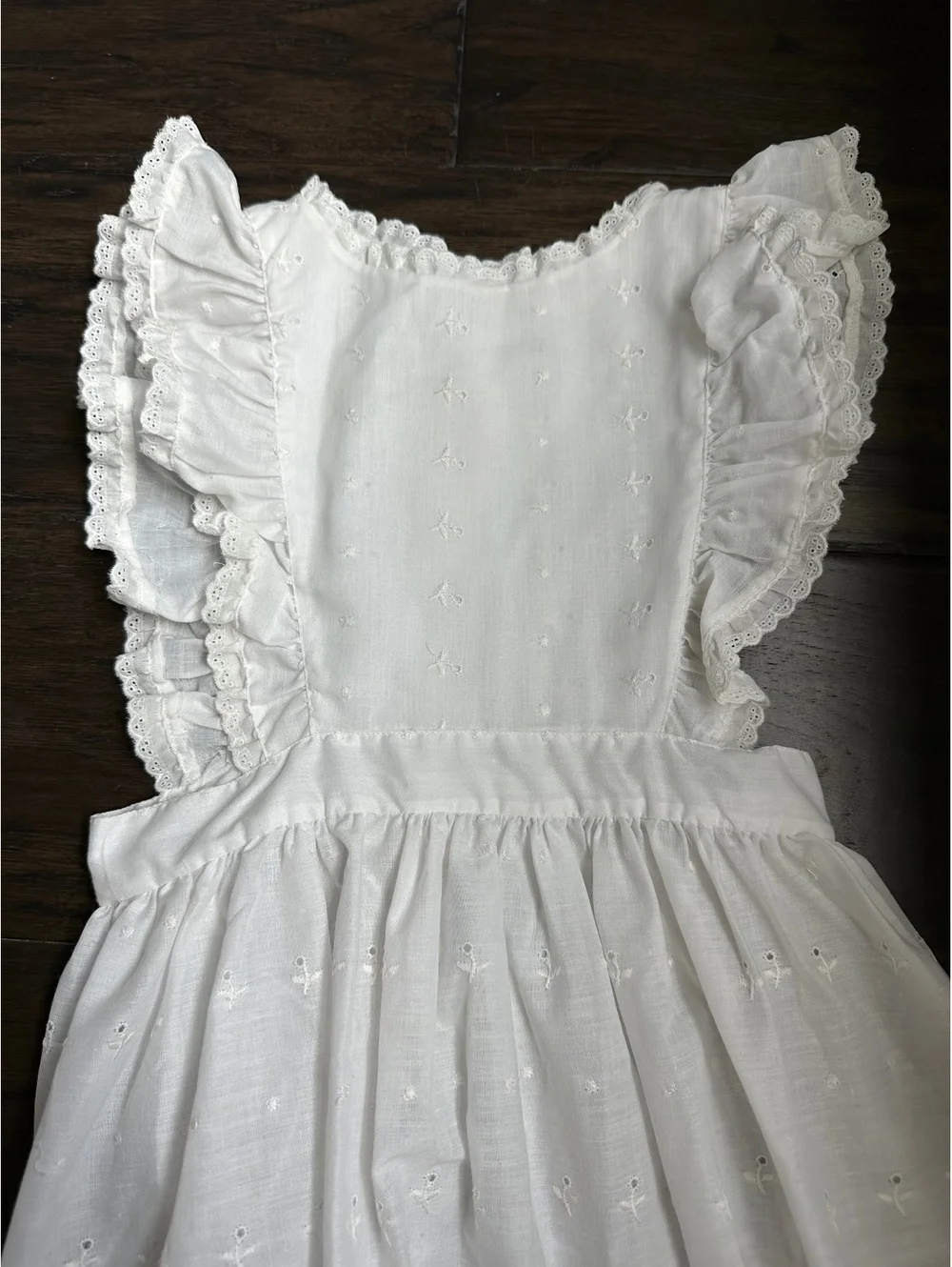 Vintage Handmade Girl's Apron pinafore Dress White Embroidered